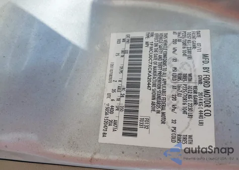 2012 Ford Escape Xls z USA, uszkodzony, nr VIN 1FMCU0C7XCKA20447